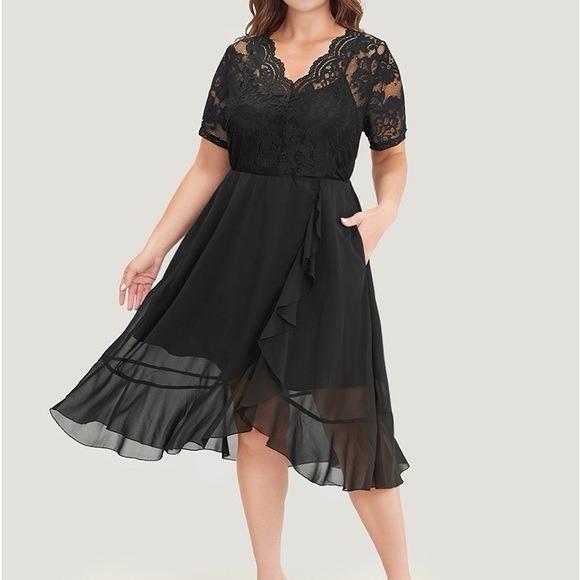BloomChic Dresses & Skirts - BloomChic Elegant Black Lace Ruffle Dress Plus Size 2X